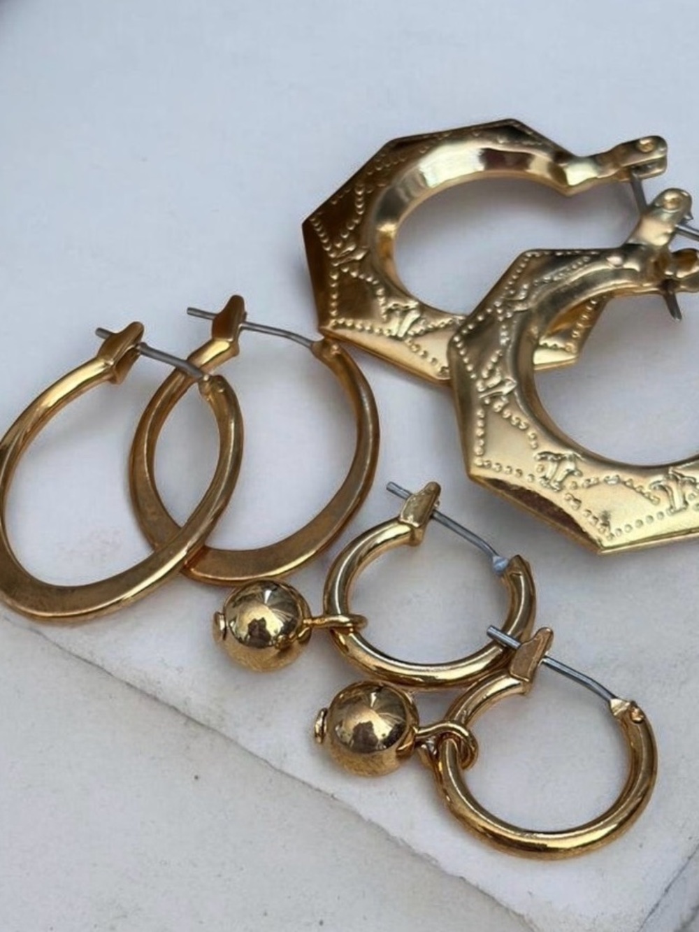 Vintage Avon 1992 Gold Tone Hoop Earring Trio Set NIB Layered Classic Hoops
